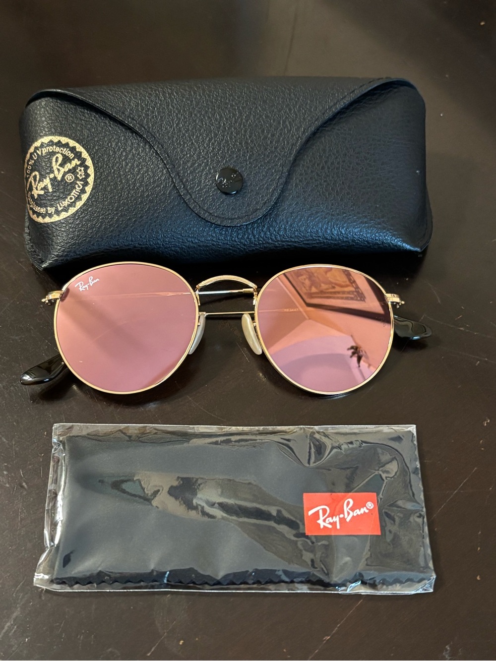 Ray-Ban Round Metal Sunglasses - Pink Lenses, Gold Frame